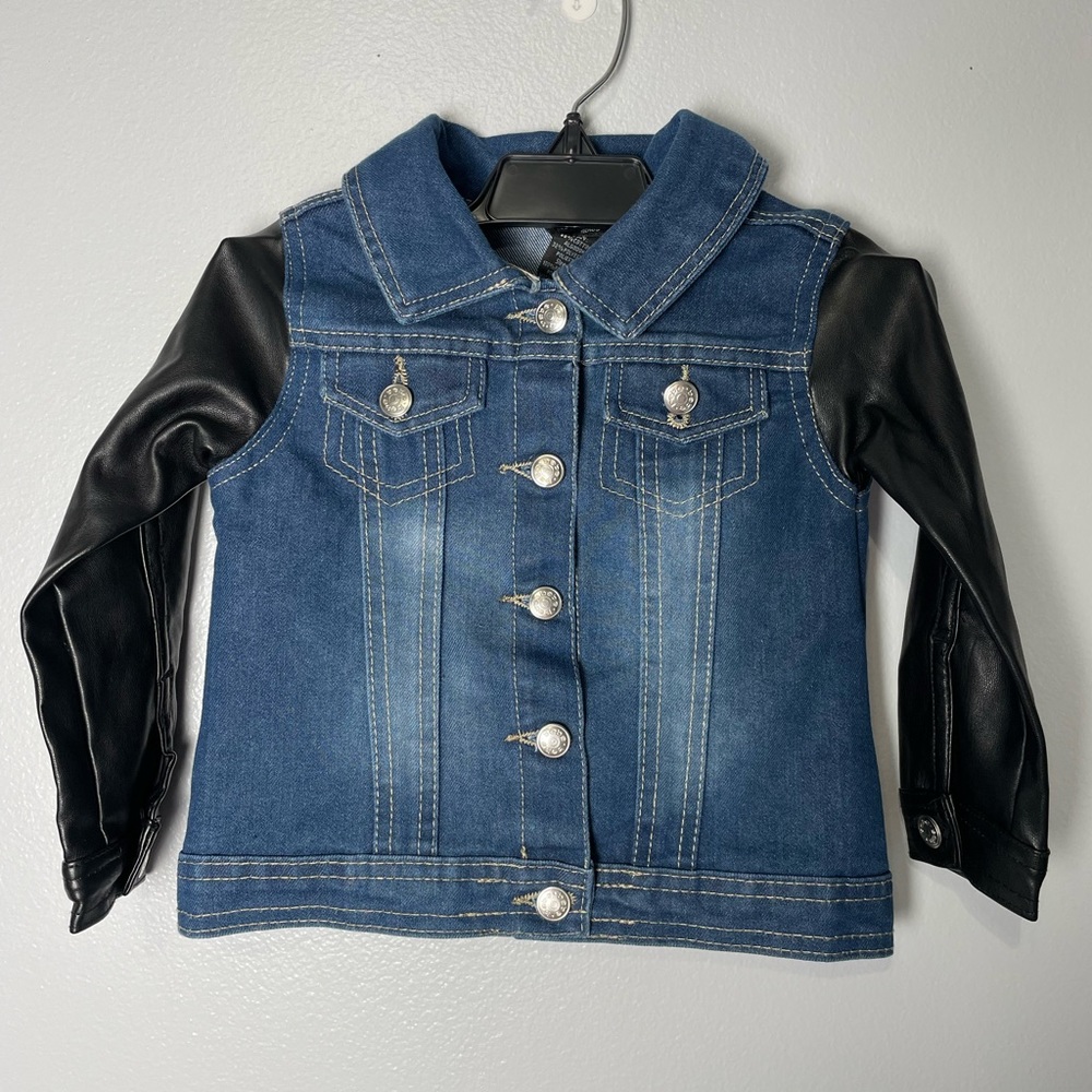Bebe Girls Jean Jacket with Faux Leather Sleeves Size 4T